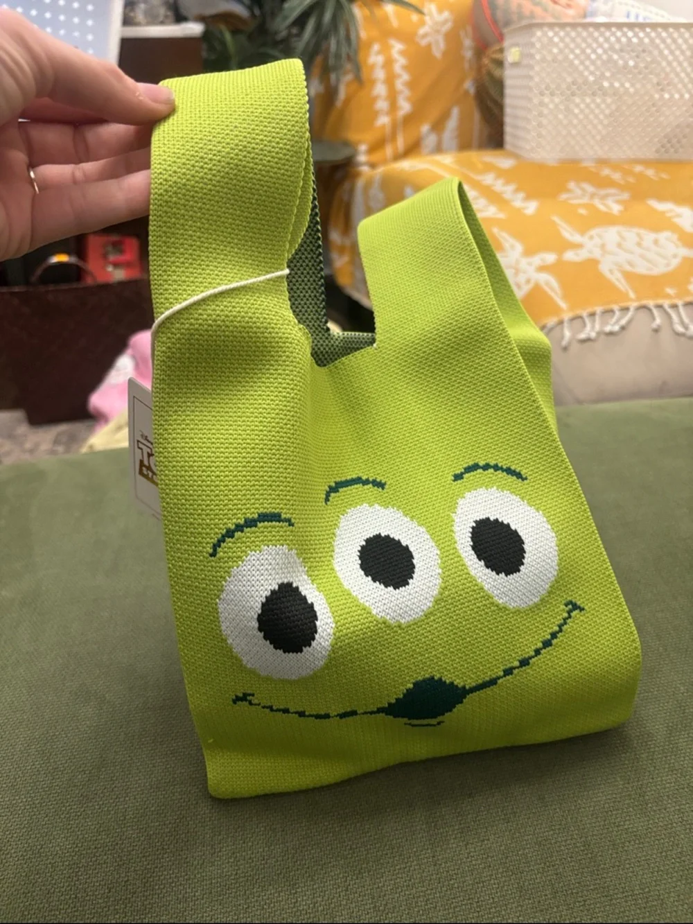 Disney Lime Green Three-Eyed Alien Knit Tote Bag Toy Story